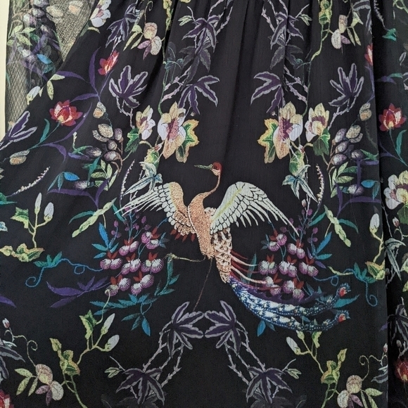 ALICE + OLIVIA Zia mythical garden kaftan crane bird floral print dress - Picture 7 of 15